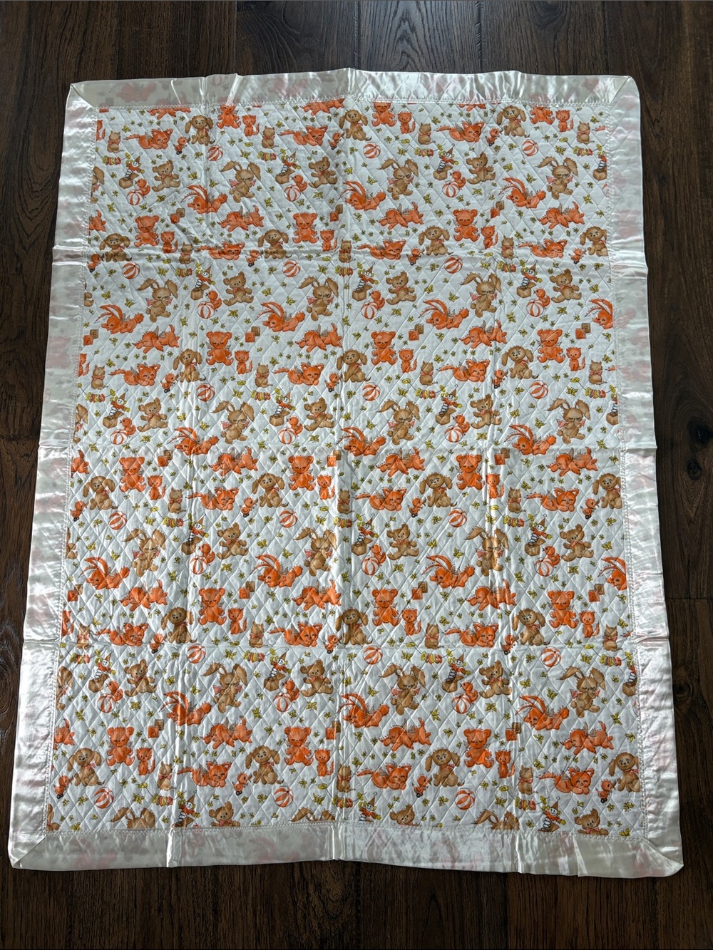 70’s Vintage 45”x 35” Baby blanket with satin edge